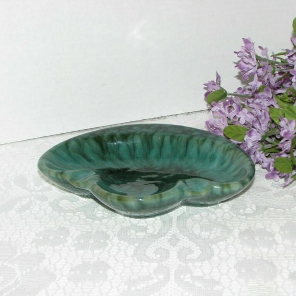 MID-CENTURY ART POTTERY Ashtray Blue Green Drip Glaze - Picture 4 of 8